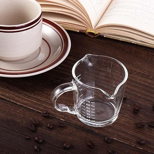 Miniatura 2 de Taza de vidrio de 2.4 fl oz Taza de medición de vidrio de doble boca Taza de leche de vidrio con escala Taza de medición de vidrio resistente al