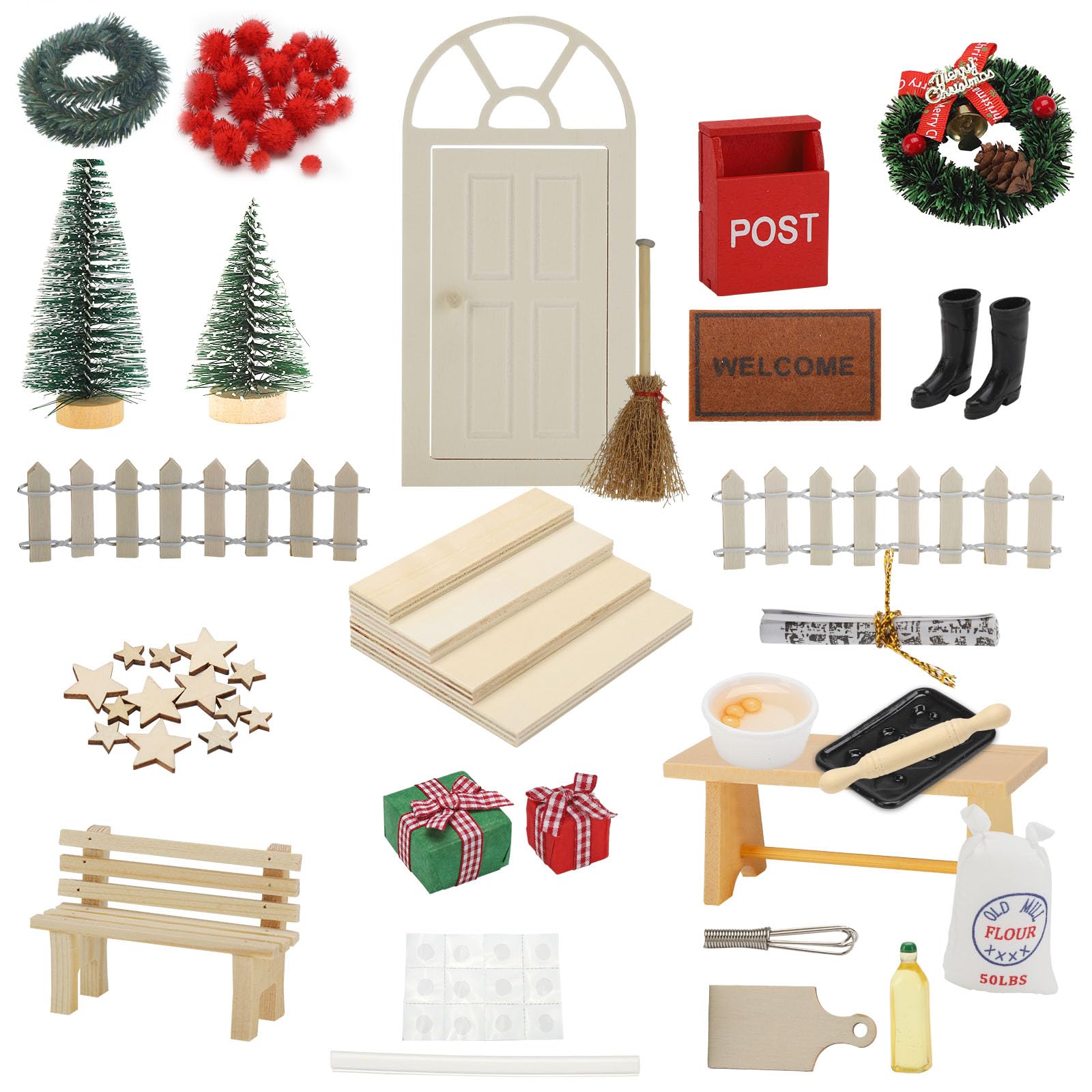 Wichteltür Zubehör Set 31-teilig – Inkl. Tür, Leiter, Geschenke & Dekoration Für Weihnachtswichtel