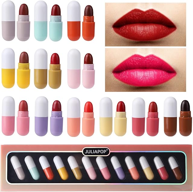 Lipstick Set for Girls Waterproof Portable 12 PCS Cute Capsule Shaped Mini Lipstick Matte Finish