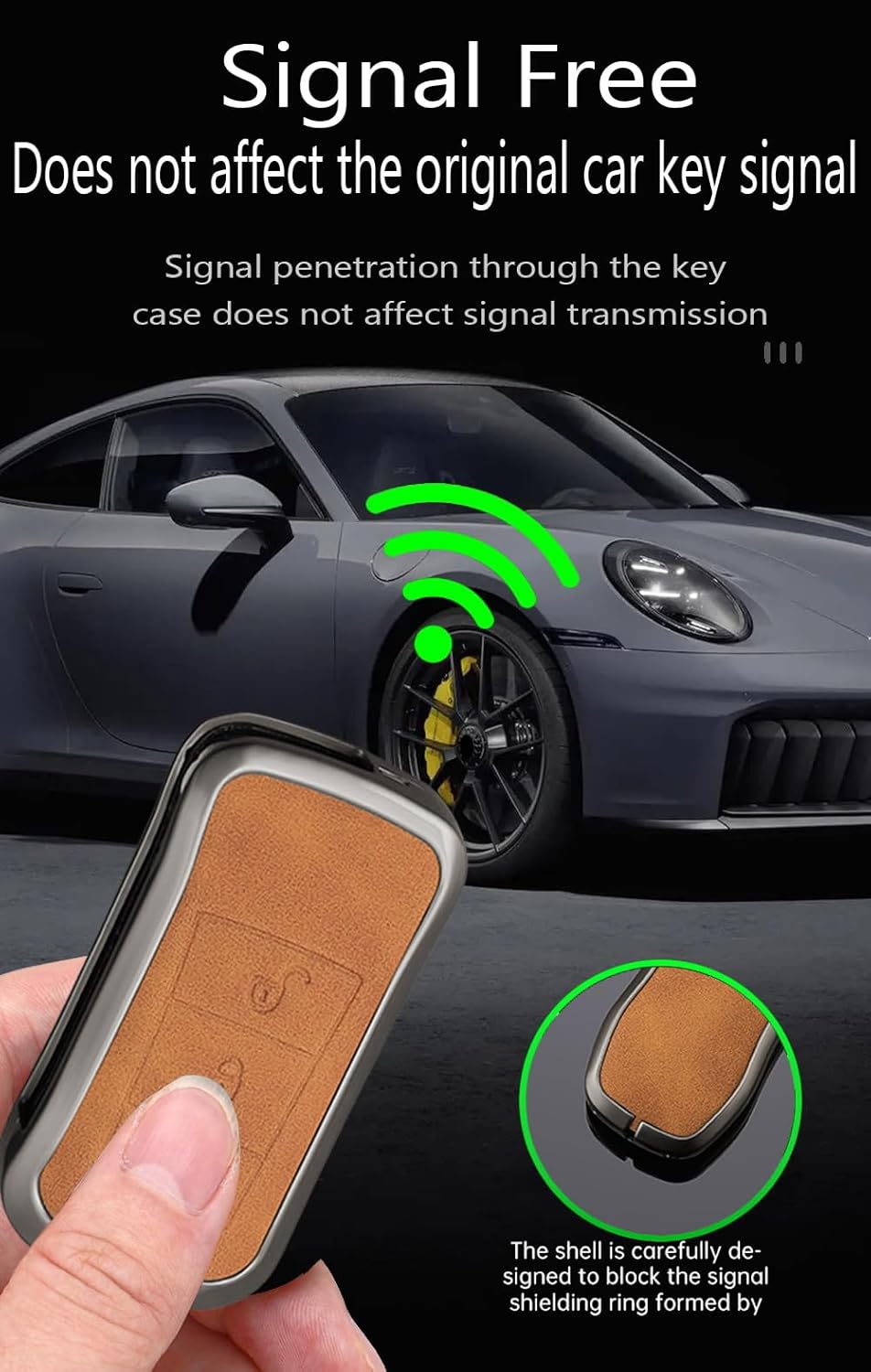 SANRILY Metal Leather 3 Button Flip Key Fob Cover Compatible with Porsche Cayenne 1st Generation 2003-2010 Turbo S GTS V6 V8 Remote Key Shell Case Key Protector Keyless with Keychain Brown