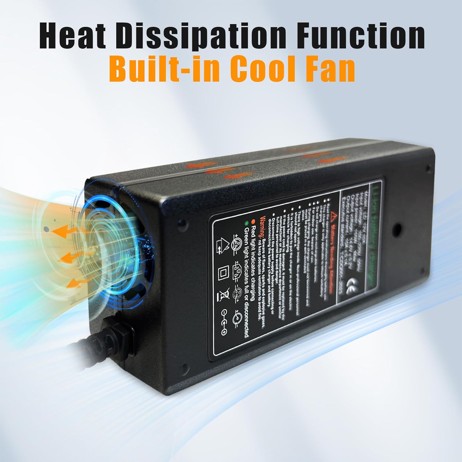 48V Lithium Battery Charger, 58.4V 5A LiFePO4 Battery Charger for 48V(51.2) V Lithium Iron Phosphate Battery, Smart Charger with 6 LEDs Disply Cooling Fan Multiple Protection - Image 4