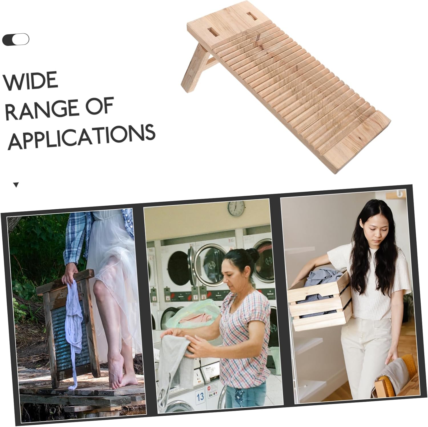 Wood Washboard for Hand Washing Clothes Ergonomic Design Textured Surface for Stubborn Stains Portable Laundry Board with Non-slip Feet