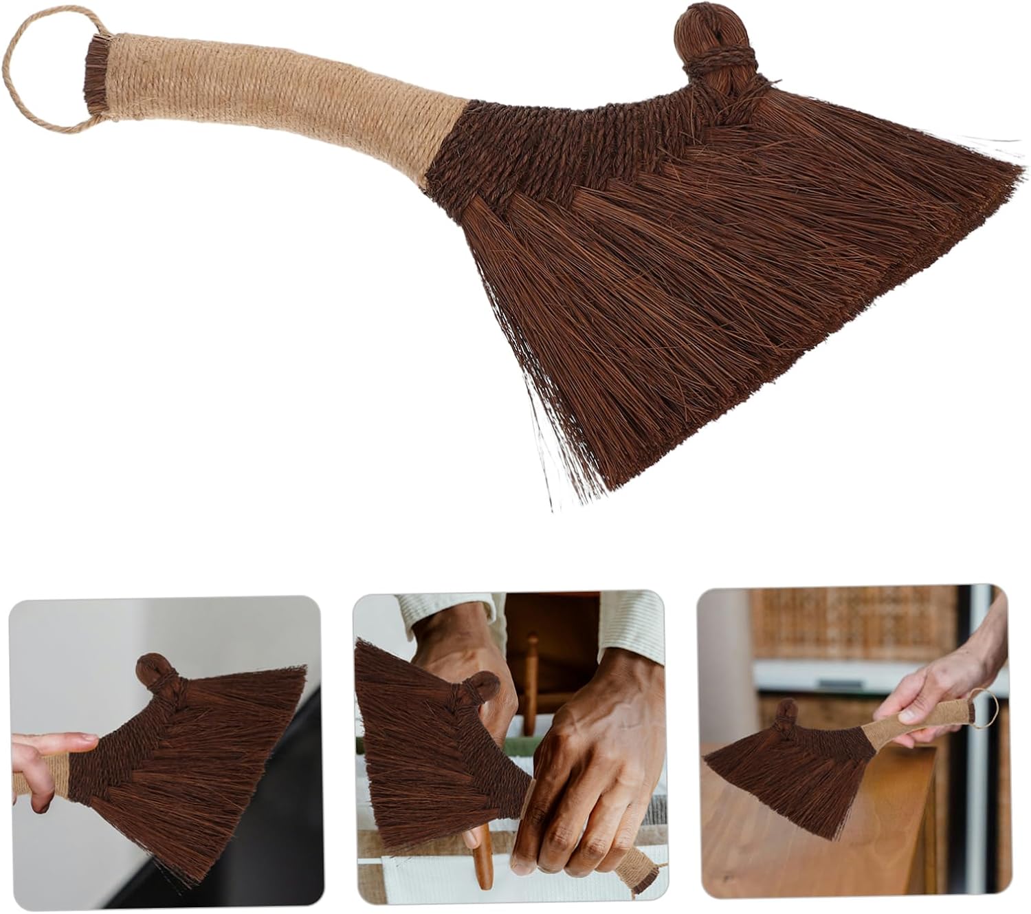 Natural Straw Desktop Broom Dustpan Soft Small Hand Broom for Corner Cleaning