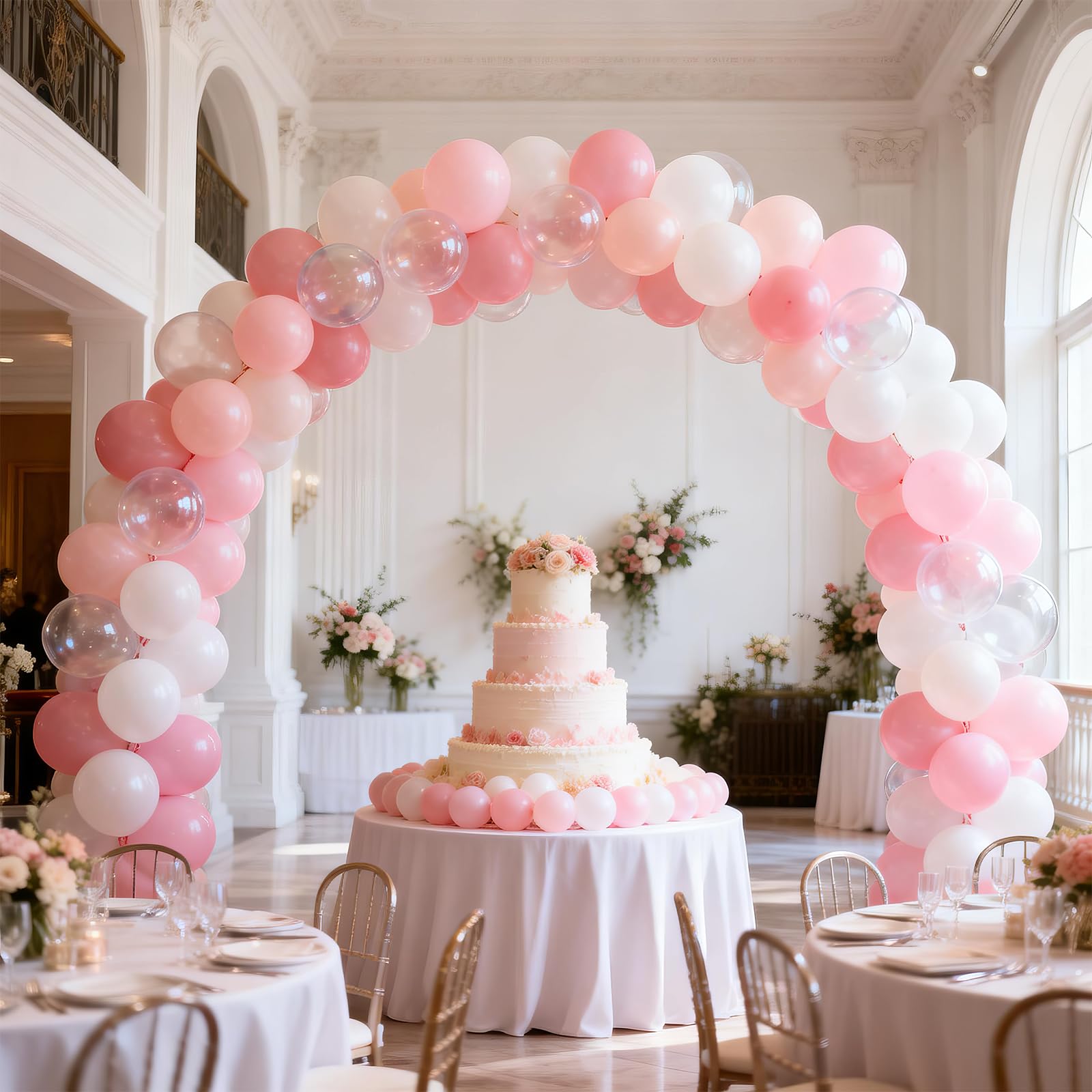 Różowe i białe balony, pastelowy różowy perłowy jasny biały przezroczysty balon z podwójnym wypchanym balonem lateksowym dla kobiet, przyjęcie urodzinowe, rocznicę ślubu, dekoracja baby shower, 50 szt