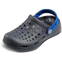 Joybees Kids Active Clog - Clogs for Kids, Rubber Shoe for Girls and Boys, Slip On Foam Sandals, Water Shoes with Strap for Toddlers and Children - Charcoal/Sport Blue, Junior Size 3/4