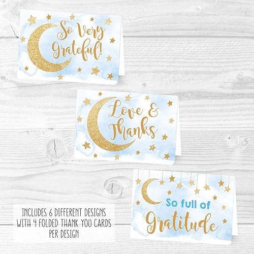 Miniatura 5 de Hadley Designs 24 tarjetas de agradecimiento con estrellas azules para baby shower, sobres, nota de agradecimiento para niños, tarjeta de