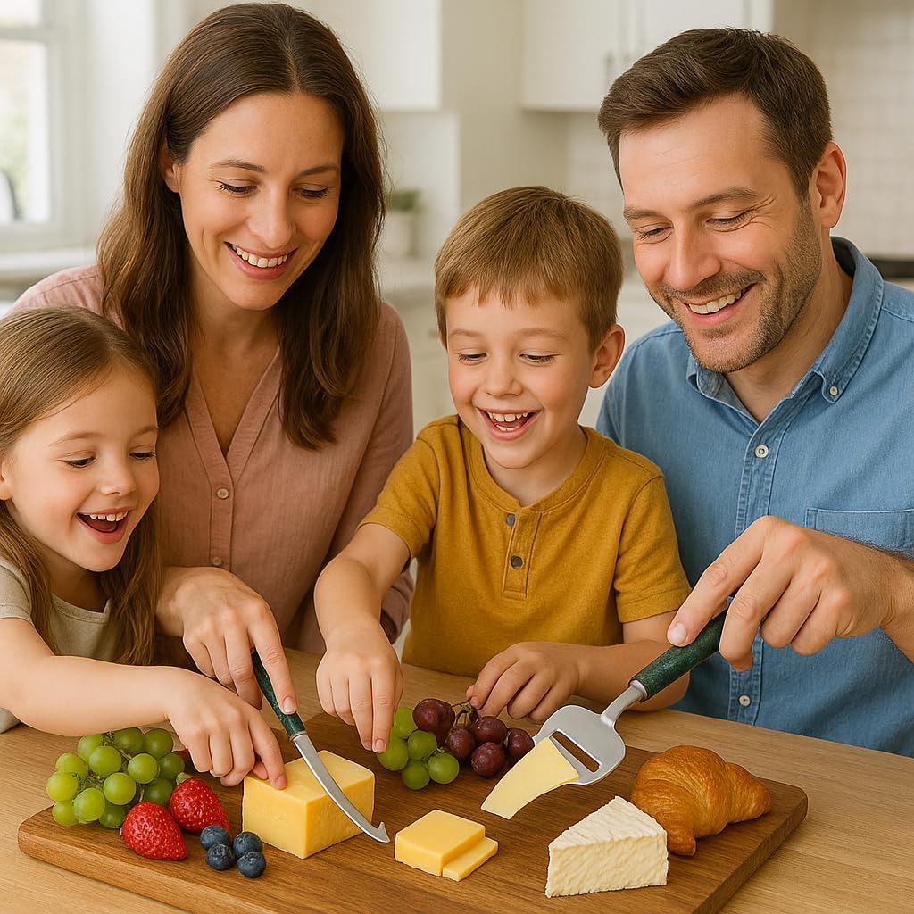 Creative Home Luxury Taiwanese Jade Marble Handle Cheese Knife Set – 2-Piece Stainless Steel Cheese Cutter & Slicer – Handcrafted Elegant Design for Wine & Cheese Lovers