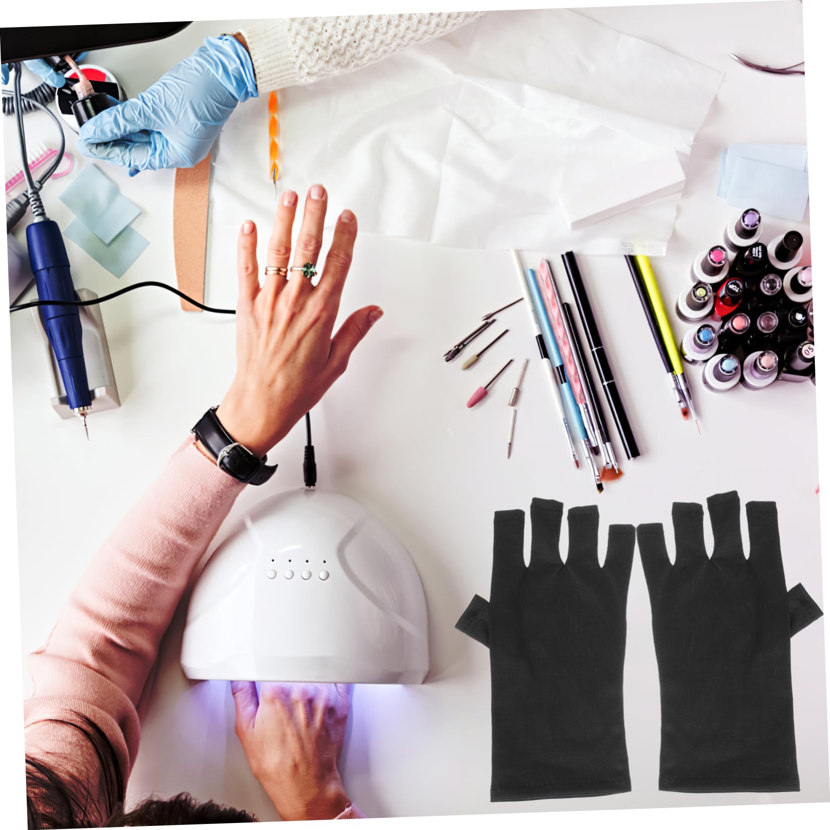 Healeved 8pares Guantes De Manicura Anti-uv Protección Para Manos Dedo Descubierto Reutilizables y Transpirables
