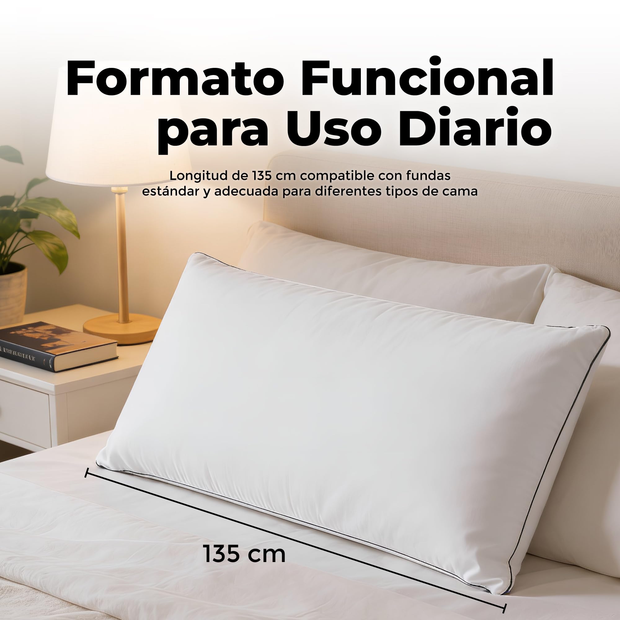 Aznar Almohada Viscoelástica Carbono Activo Firmeza Media Adaptación Cervical Transpirable Hipoalergénica Elimina Malos Olores Alivio Presión Columna Alineada Funda Extraíble Protección Cuello 135cm