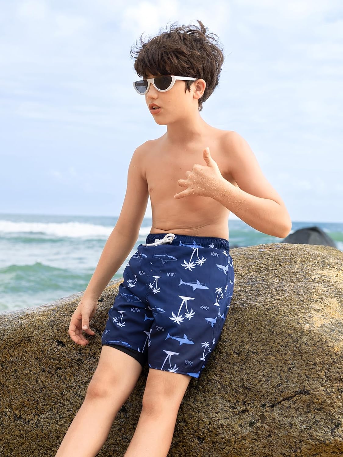 Angel season Boys Swim Trunks with Compression Liner Boxer Brief Teens Swimsuit Youth UPF 50+ Board Short Size 7-14Years - Image 5