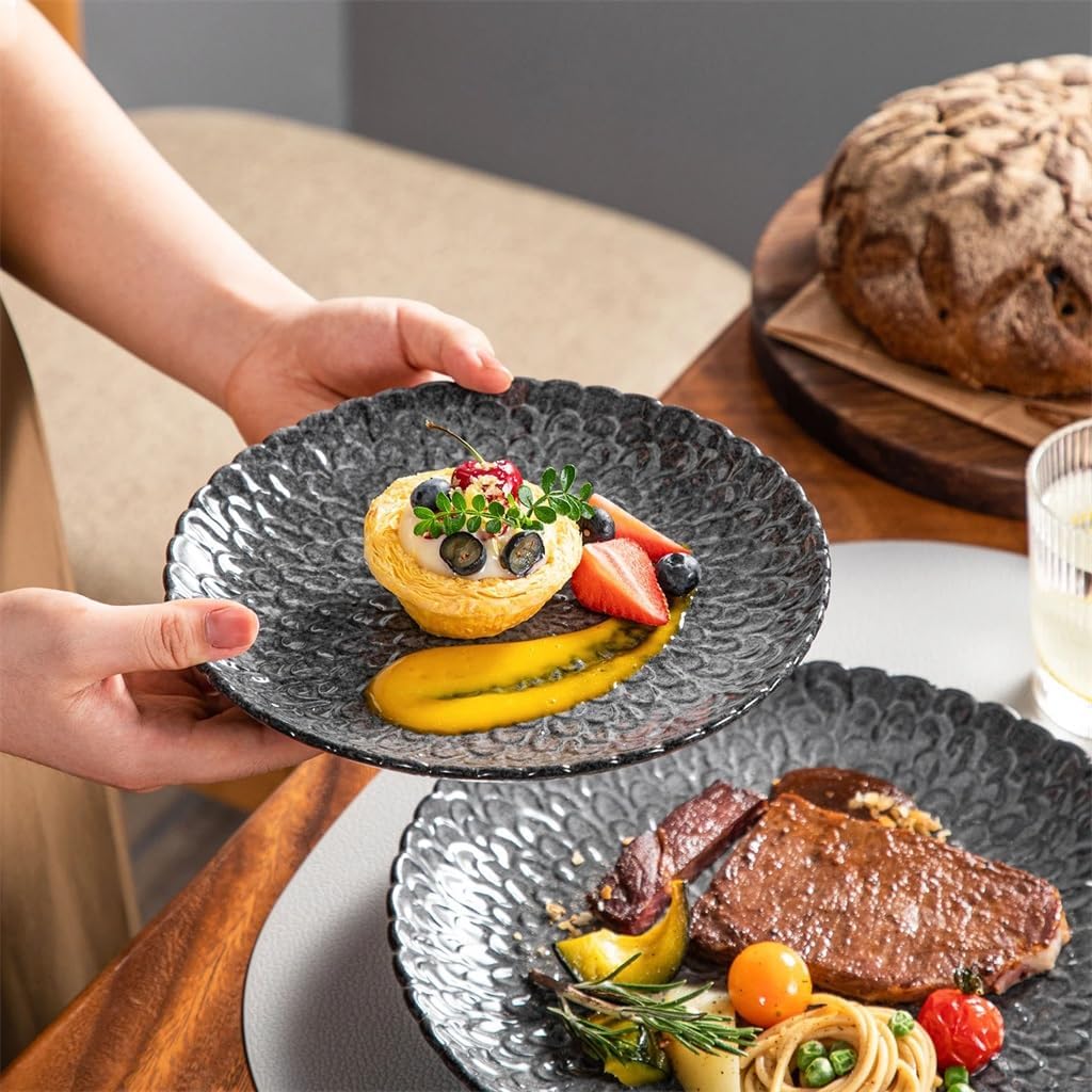 Gray Tableware Ceramic Thick Textured Combination Set Service