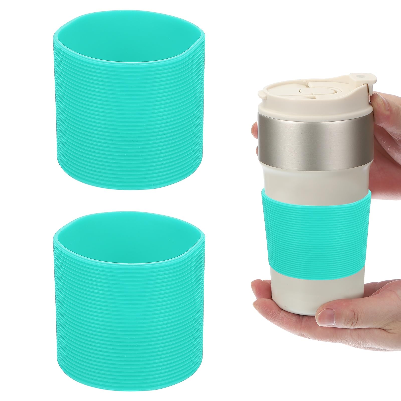 sourcing map 2Pcs Silicone Water Bottle Boot, Silicone Cup Protector, Anti-Slip Protective Sleeve Bottom Accessory for Stainless Steel Water Bottles,Turquoise