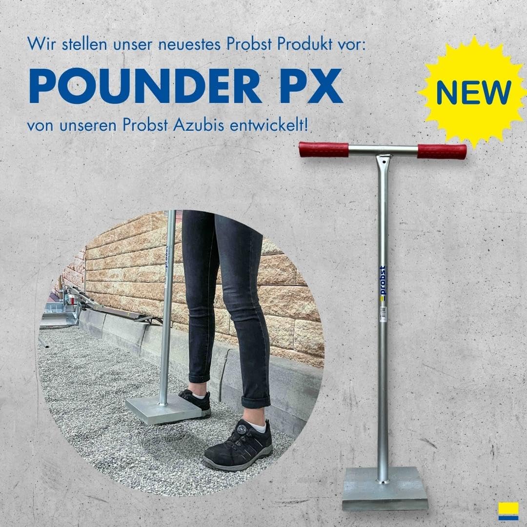 POUNDER PX - Schiacciapavano per terra e terra per terra, sabbia e pavimentazione, piastra di base 19 x 19 cm, altezza manico 86 cm, manici in plastica zincata