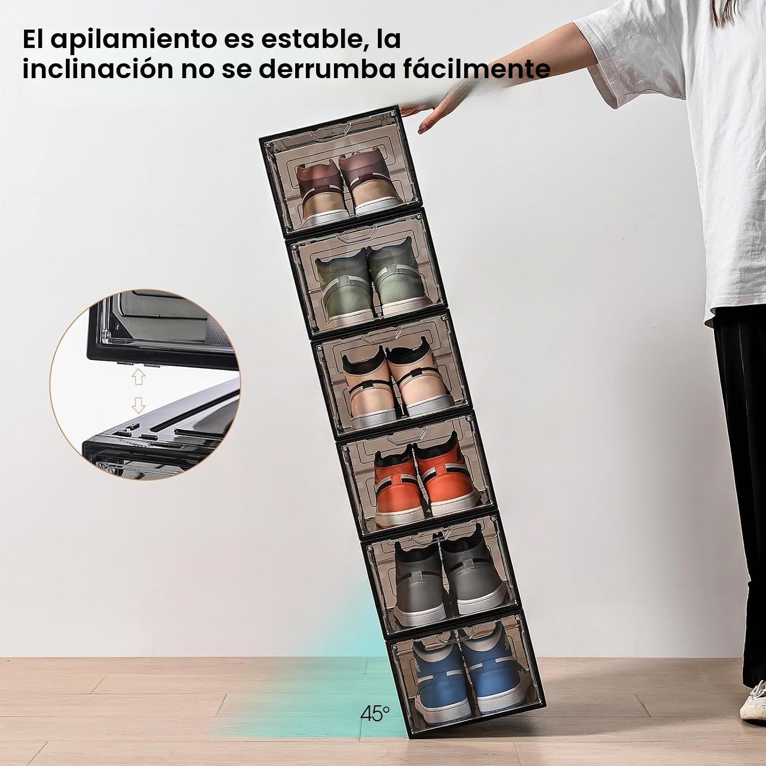 Cajas para Zapatos Transparentes, 6 Cajas de Zapatos,Organizadores Plegables,Apilables, para Exponer Zapatillas, Tacones Altos, Transparente y Negro con tapas para Mujeres/Hombres（33.5x25x18cm）