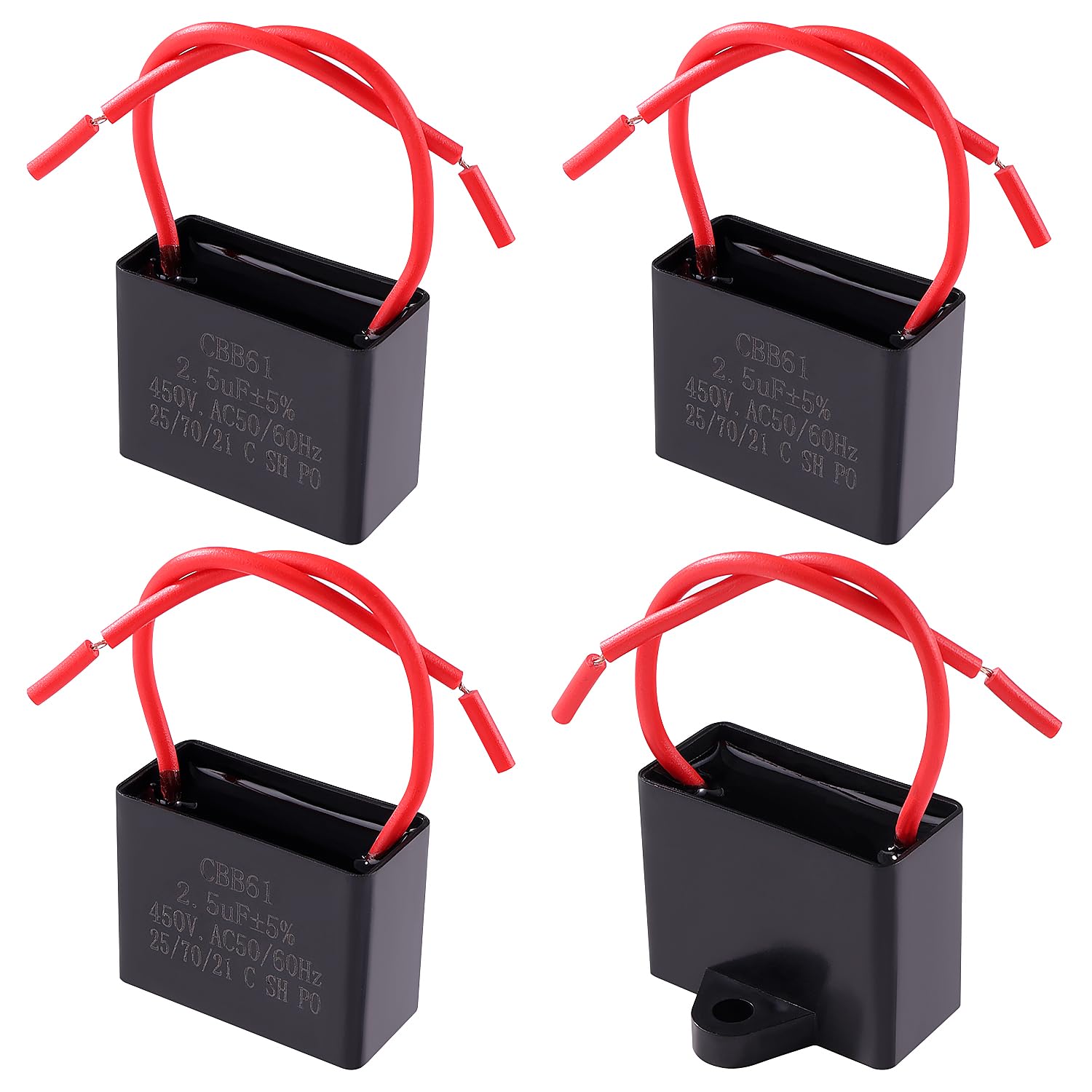 4 Pezzi CBB61 2.5uF 450V AC 50/60Hz Soffitto Ventilatore Condensatore con 2 Fili, Condensatore del Motore del Ventilatore del Condizionatore d'Aria
