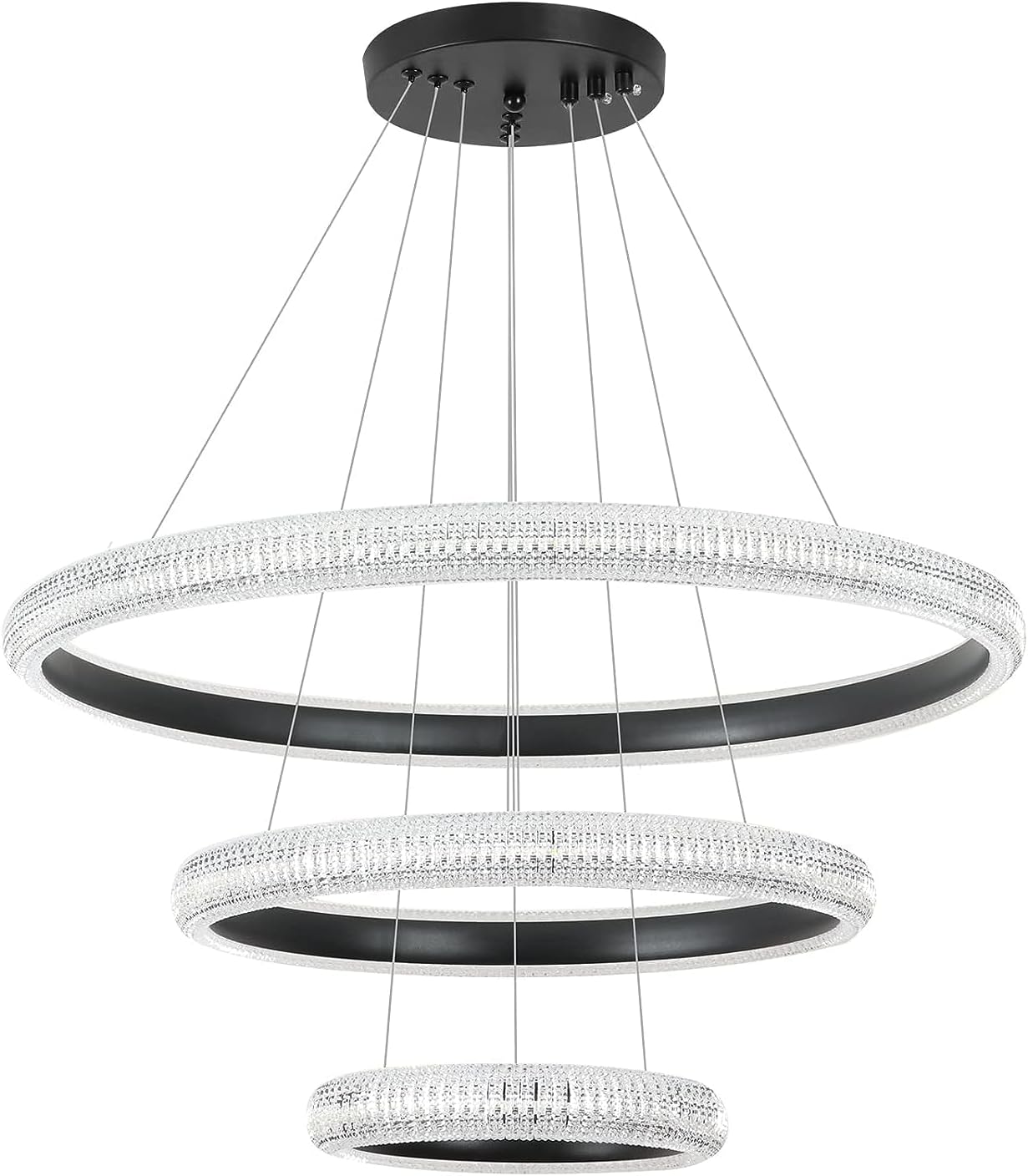 YT YATAI LIGHTING LED Modern Chandelier 3 Rings Black LED Chandelier 60W 4000K, LED Pendant Lighting Height Adjustable and DIY Ceiling Light Fixture for Dining Room Living Room Bedroom Foyer
