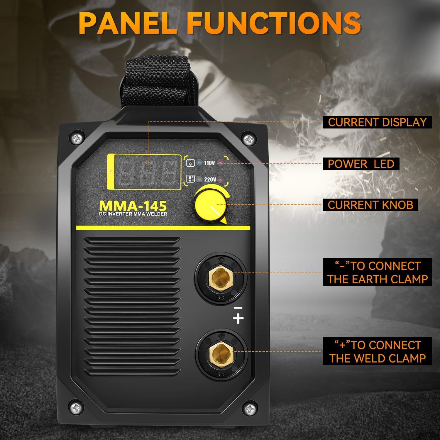 Auto Dynasty 140A Stick Welder 110V/220V MMA Portable Welding Machine with IGBT Inverter Automatic Wire Feeding LED Digital Display for DIY Enthusiasts and Small Welding Projects, Yellow