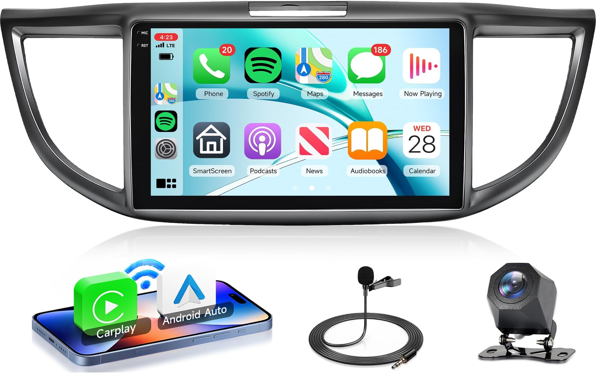4Core 4G+64G Android 15 Car Radio for Honda CRV 2012-2016, Rimoody Car Stereo Wireless Carplay Andorid auto Mirror Link 9'' INCELL Touchscreen GPS WiFi Bluetooth 5.0 FM/RDS EQ-32 SWC Backup Camera