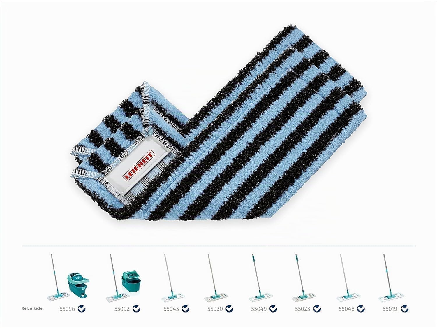 Leifheit Lot de 2 Housses Profi XL Outdoor Active, Housse de Rechange Microfibres à Double Fibre spéciale pour Balai à Plat Profi XL, pour décrocher et Absorber la saleté des sols extérieurs