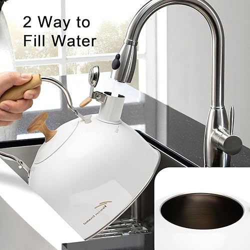 Miniatura 6 de Hervidor de té, hervidor de té silbante de acero inoxidable 304, 2.5 cuartos de galón/2.4 L para estufa de inducción y estufa de gas con mango