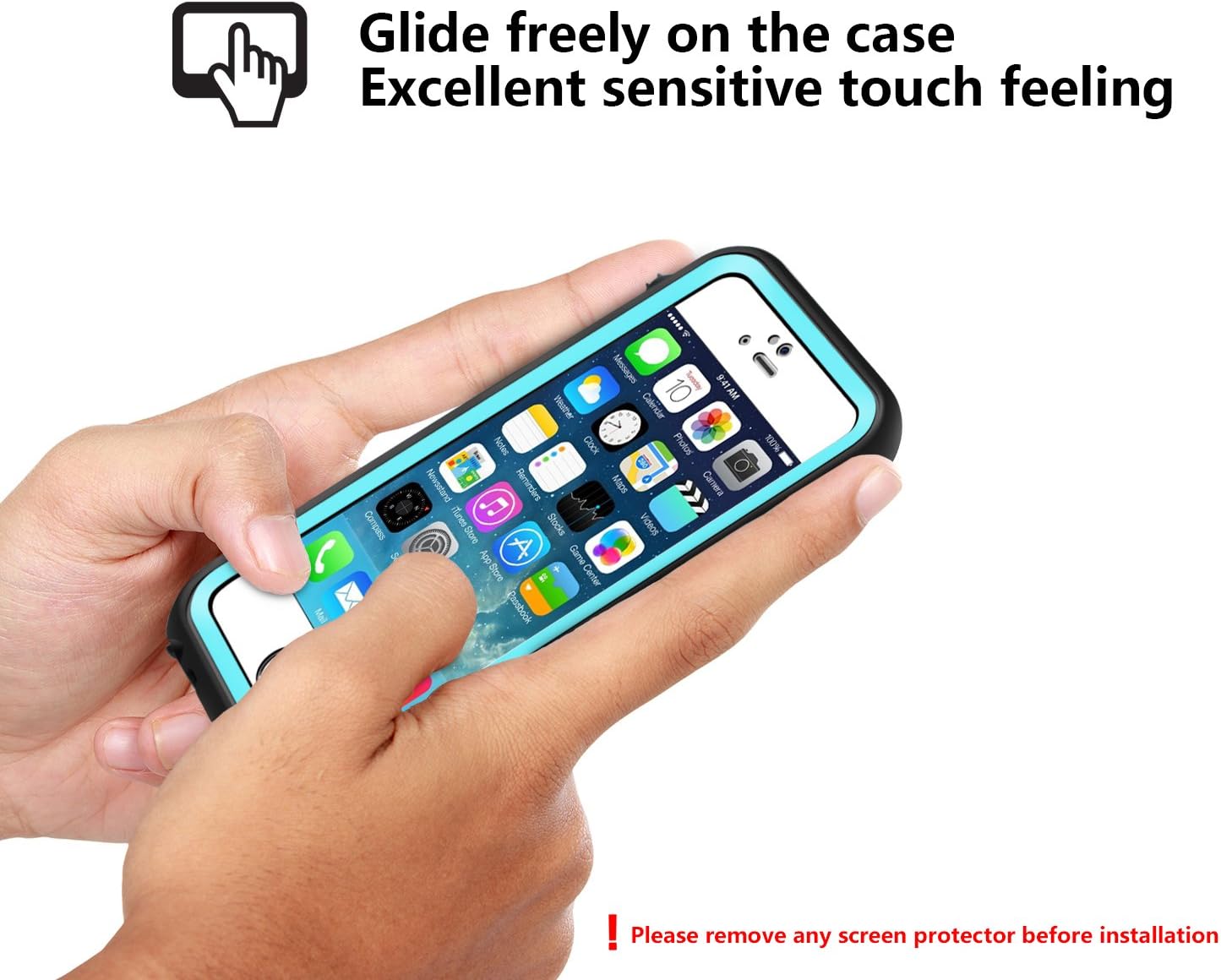 Waterproof Case for iPhone 5 5S SE, Eonfine Shockproof Protective Full-Sealed Hard Cover, Underwater IP68 Certificated with Touch ID Snow Dust Dirty Proof Case for iPhone 5 5S SE (Teal)