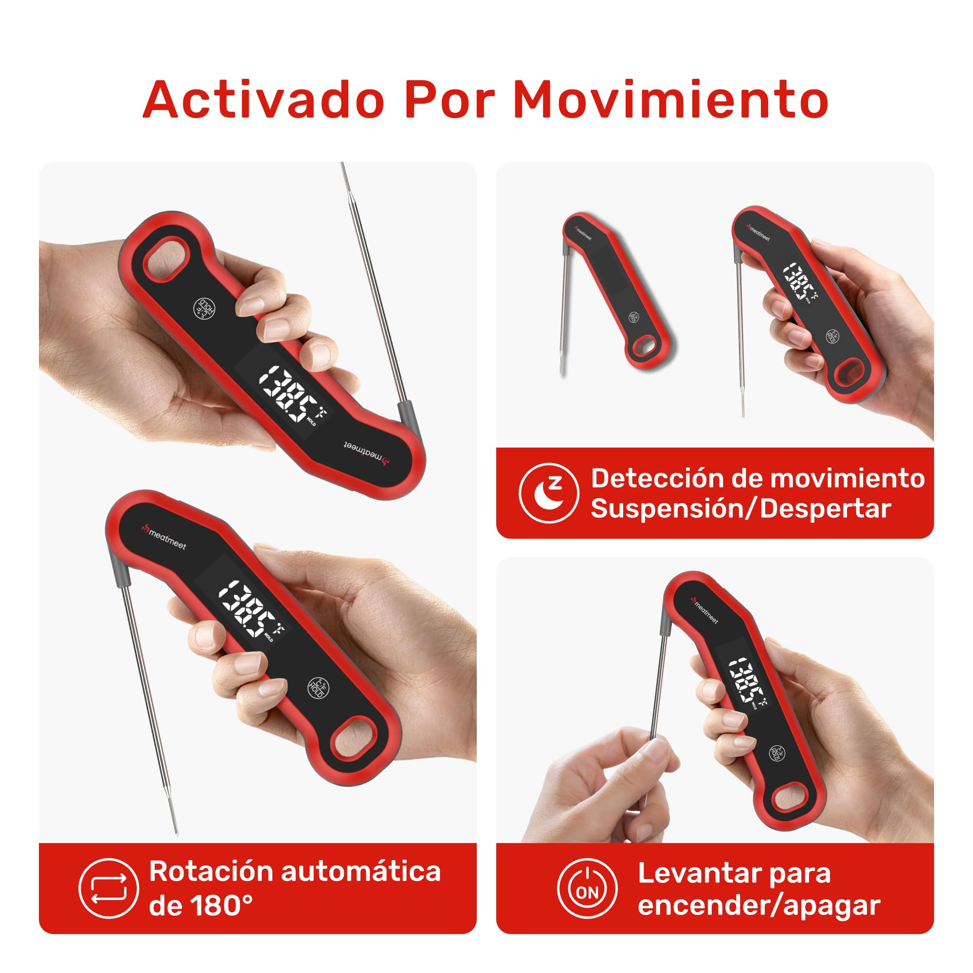 S1 Termometro Cocina Digital de Lectura Instantánea de 0,5s, precisión ± 0,3 °C, Equipado con rotación de pantalla LED giratoria, activación por movimiento y apagado automático