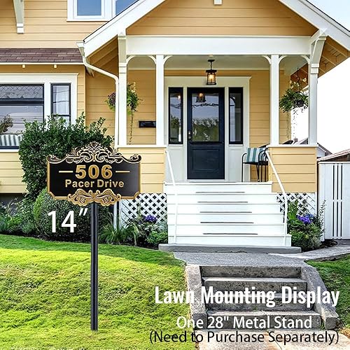 Vista 225 de Placa de dirección personalizada para vivienda con números fundidos de 12 pulgadas para exteriores, placa de identificación de dirección clásico-04