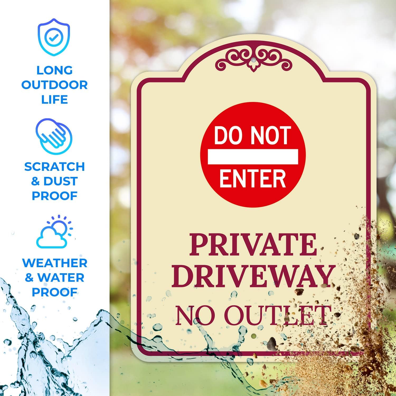 Private Drive No Outlet Décor Sign, Burgundy Light, 18x24 Inches, ACM, Fade Resistant, Made in USA