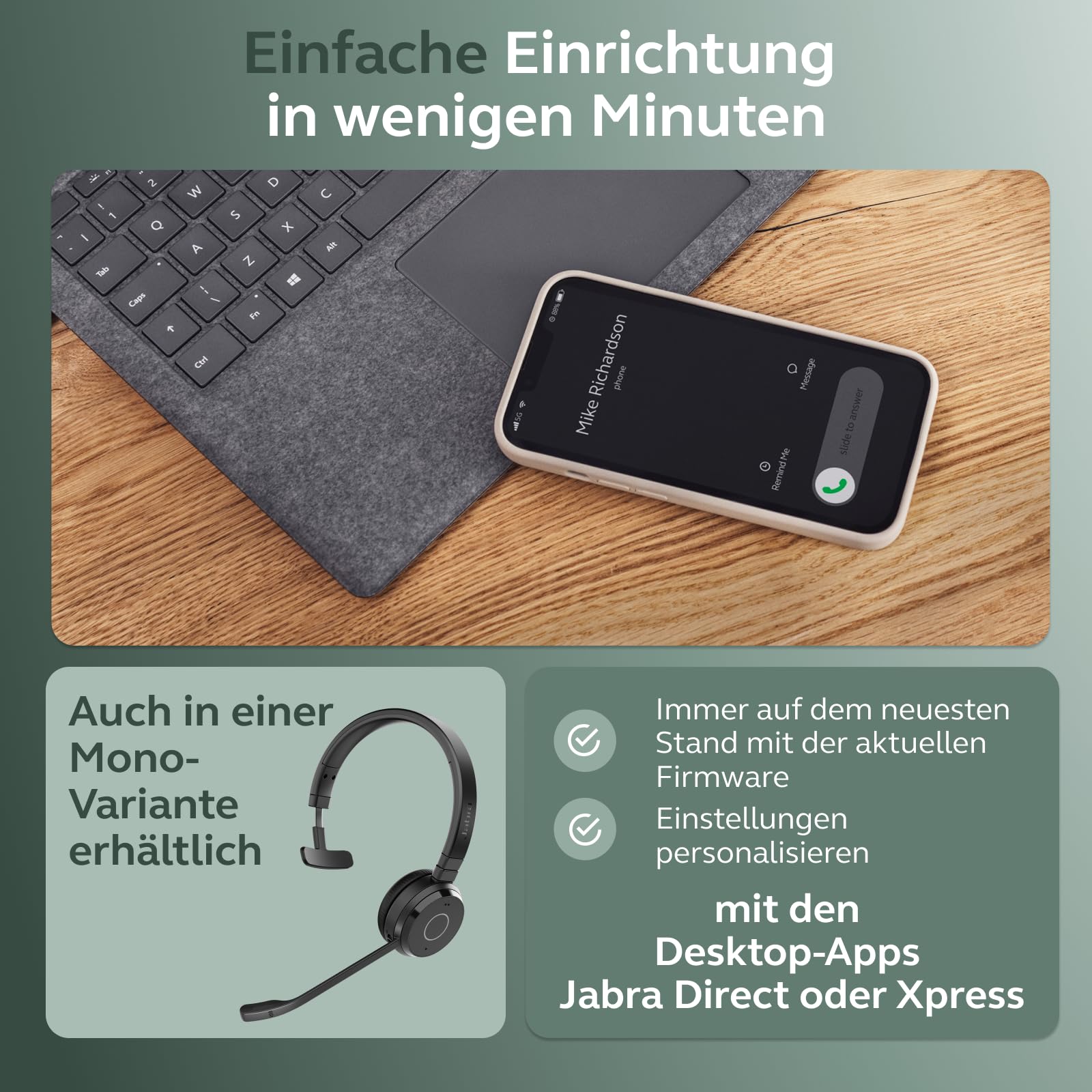 Jabra Evolve 65 TE (3. Ausgabe 2025) Kabelloses Bluetooth-Stereo-Headset mit Geräuschunterdr.-Mikrofon, verbindet 2 Geräte, 16h Akkulaufzeit, USB-A-Adapter, MS Teams-Zertifiziert, Schwarz