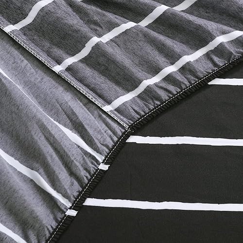 Miniatura 5 de Vaulia Sábana de microfibra suave y ligera, con bolsillo profundo y elástico alrededor, patrón de rayas blancas y negras, tamaño Queen (sábana