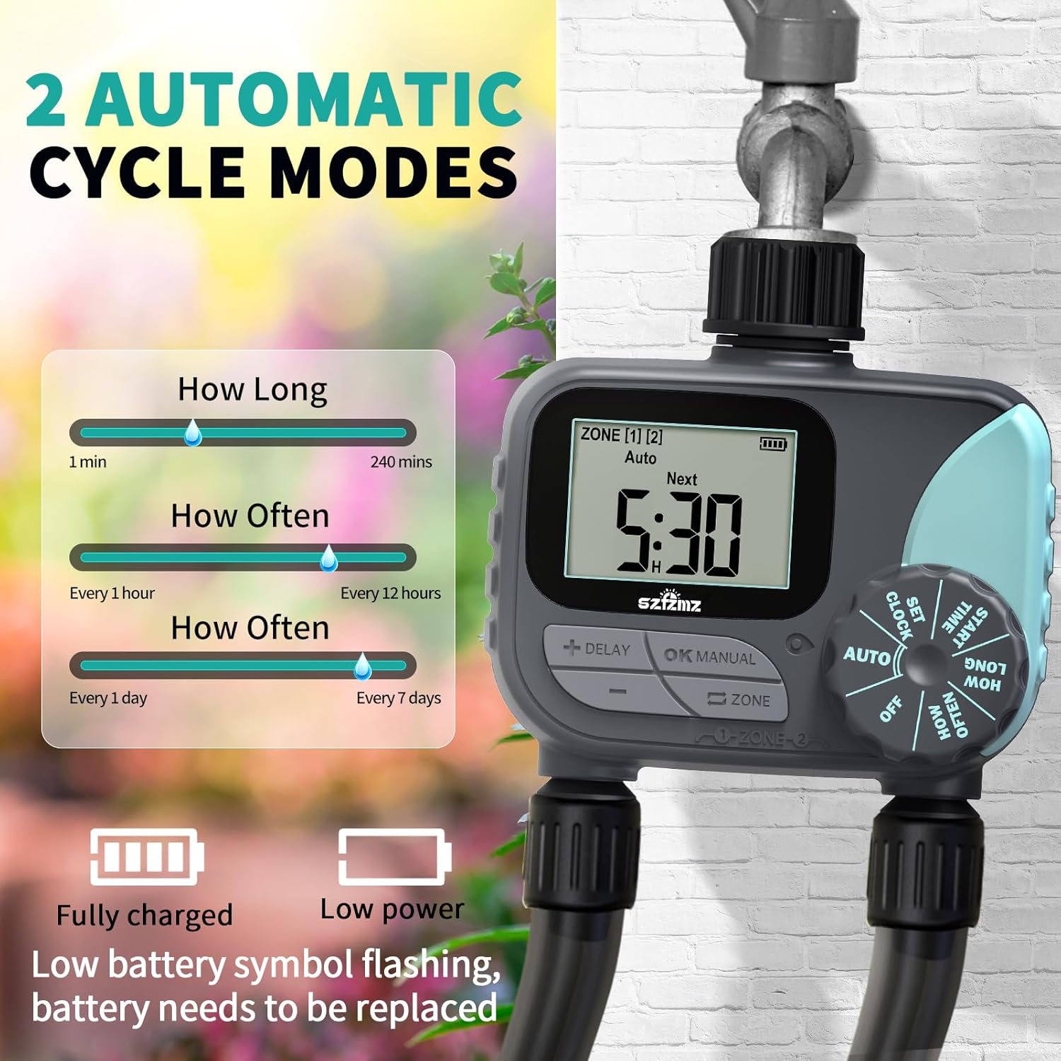 Sprinkler Timer for Garden Hose, Rain Delay/Manual/Automatic Irrigation System, Outdoor Irrigation Timer Controller for Lawn Yard