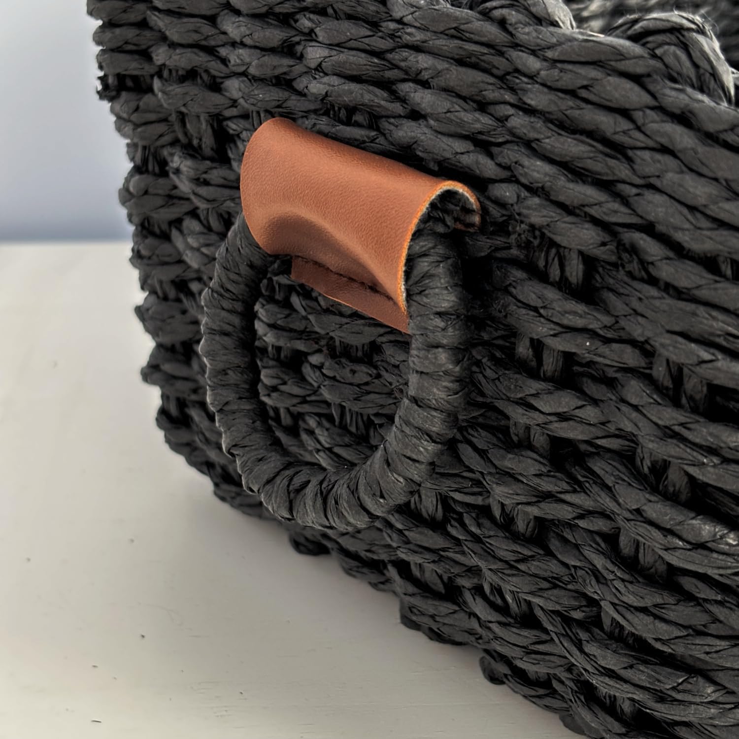 Paper rope Small Storage baskets for Organizing,Cute woven Little basket for Home,Shelves, Bathroom,Decorative basket,Set of 3 (Black) - Image 7