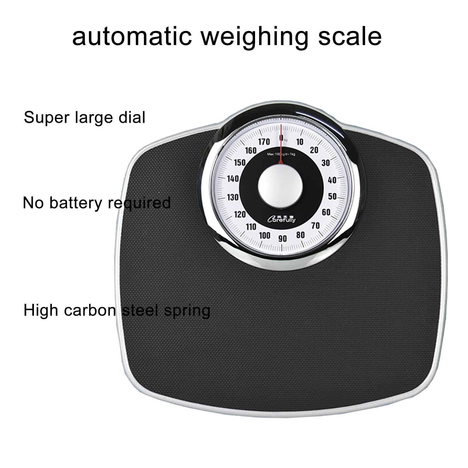 Báscula de baño mecánica/báscula analógica para peso corporal/báscula de baño de alta precisión analógica, tapete texturizado negro con plataforma de metal duradero, impermeable y antideslizante