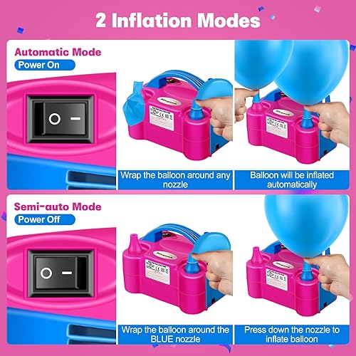 Miniatura 4 de FLSEPAMB Bomba de globo, bomba eléctrica de globo, boquilla doble portátil, bomba de aire eléctrica para globos, 110 V 600 W, inflador eléctrico de
