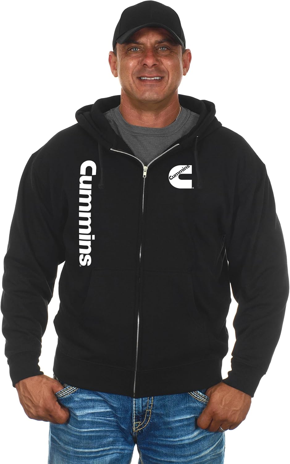 JH DESIGN GROUP Men's Cummins Diesel Hoodie Full Zip Up Black Hooded Sweatshirt - Image 2