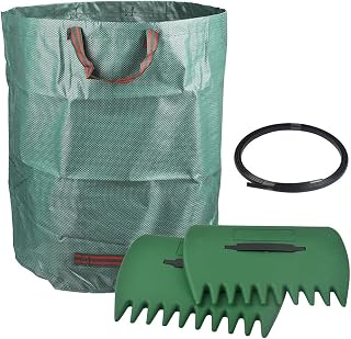 2 Pcs Leaf Grabbers & 300L Large Garden Waste Bags with Reinforced Support Rope 34×25cm Garden Leaf Collector Leaf Picker 84×67cm Waterproof Rubbish Refuse Sacks with Handles Reusable for Garden