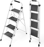 KINGRACK 3 Échelle d'étape, Écheau pliant Échelles d'escalier, Échasse de cuisine avec antidérapante et large pédale, Tabouret petit pas avec barres de maintien, Étchelle portative légère pour la maison de la cuisine, Rouge