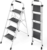 Vista 11 de KINGRACK Escalera plegable de 4 escalones, escalera de acero de seguridad resistente de alta resistencia con pasamanos y pedales anchos para Rojo
