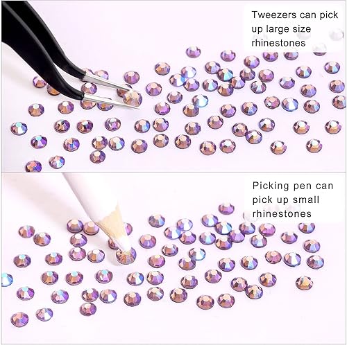 Miniatura 5 de Nibiru 6616 diamantes de imitación de cristal con parte trasera plana de tamaños mixtos para manualidades, gemas de vidrio redondas con pinzas y