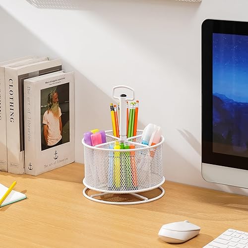 Miniatura 2 de Marbrasse Organizador de escritorio de malla, soporte multifuncional giratorio de 360 grados, 4 compartimentos, organizador estacionario de