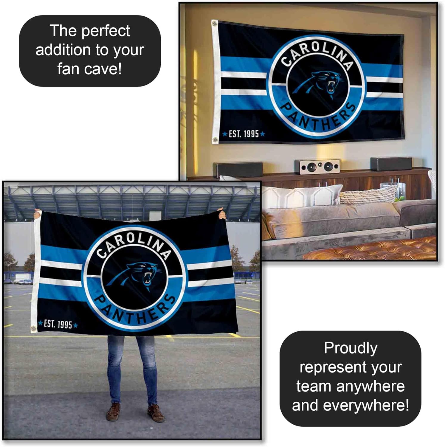 Carolina Panthers Patch Button Circle Logo Flag Large 3x5 Banner - Image 5