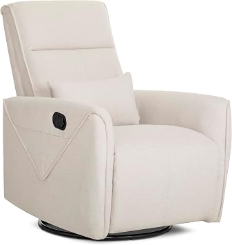 Evolur Sylas Nursery Glider Chair in Light Sand - Manual Recliner with 360 Swivel, Lumbar Support, Tufted Back & Side Pockets - Modern Rocking Chair for Baby Room, Nursery & Living Room