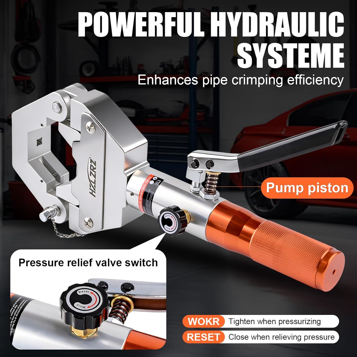 HZLZRZ Hydraulic AC Hose Crimper Kit - Manual A/C Hose Crimping Tool for BH Air Conditioner Hose & Beadlock Fittings, Includes 7 Dies for AC Repairs and Automotive HVAC (RZ-7842)
