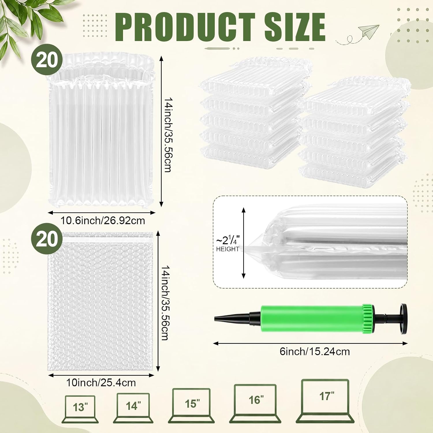 40PCS Inflatable Laptop Protective Bags for 14-15.6 Inch with Protective Bubble Bag for Charger Devices 360-Degree Drop Protection with Manual Pump Alternative to Laptop Shipping Box Ideal