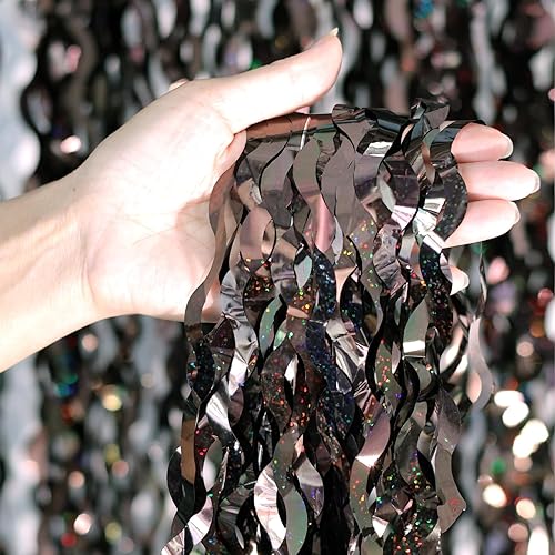4Pcs Brown Metallic Wavy Tinsel Curtains - 3.3x6.6 ft Foil