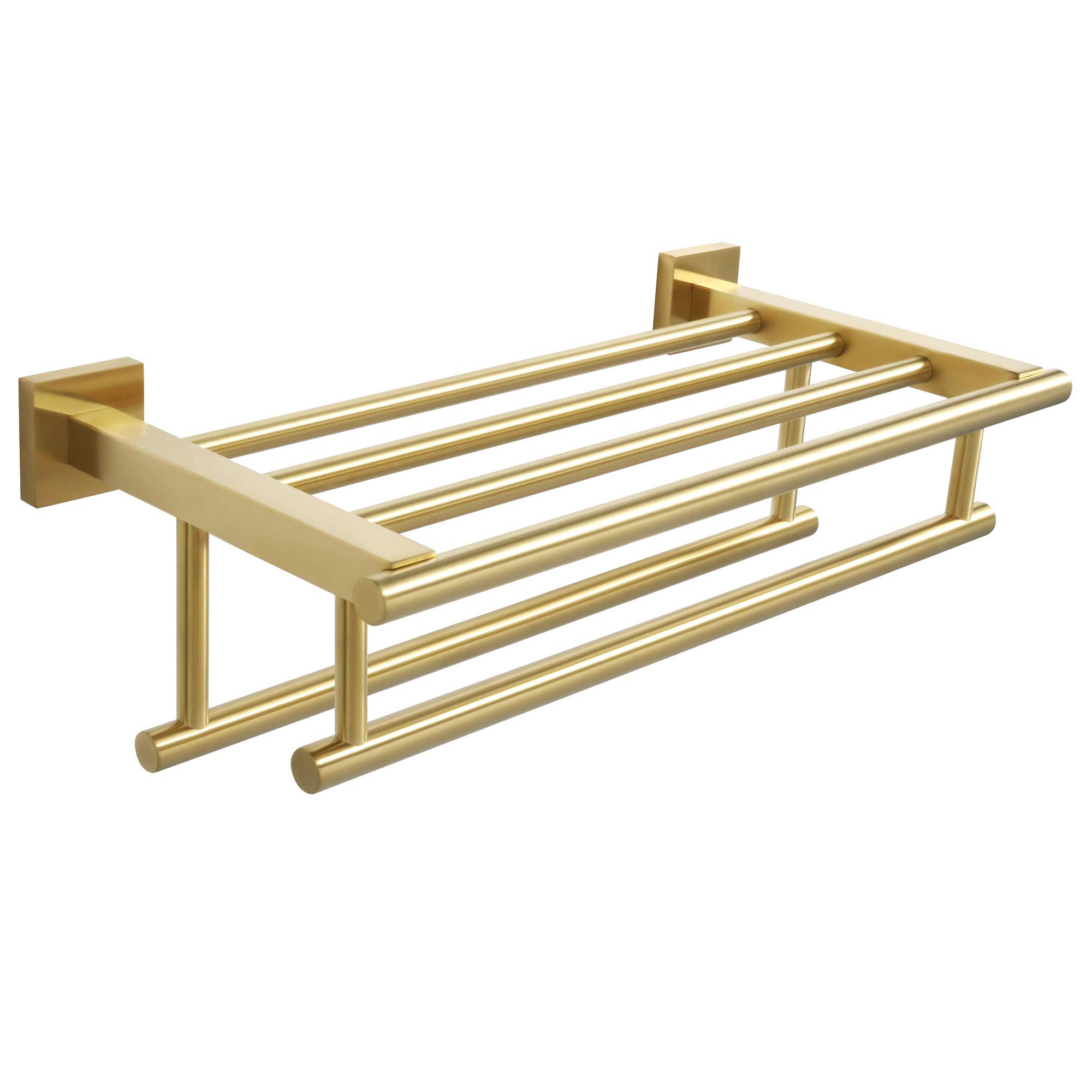 Alise Towel Rack,Towel Hanger with Double Towel Bars,Wall Mount Tower Holder for Bathroom and Lavatory,SUS 304 Stainless Steel Towel Shelf,Brushed Gold Finish,16-Inch