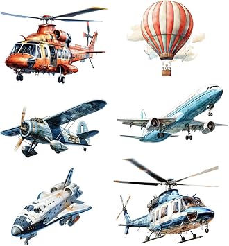 Airplane Wall Decals Vintage Plane Stickers Hot Air Balloon for Kids, Boys Room, Baby Nursery, Toddler Bedroom Decor - Premium Vinyl Aircraft Art