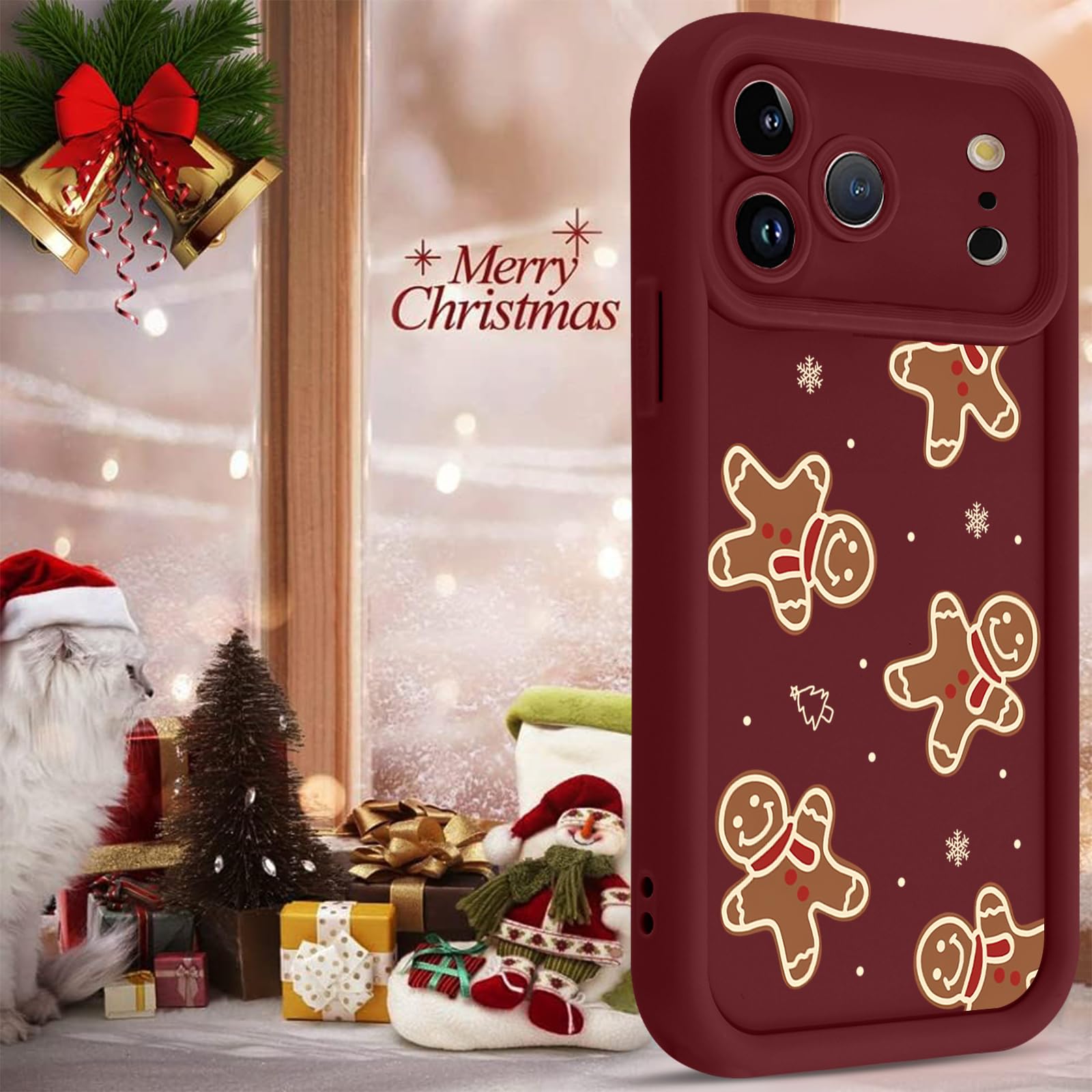 RUMDEY Paquete De 2 Fundas Lindas De Navidad Para IPhone 13 Pro Max, Funda Roja De Silicona TPU Flexible Y Protectora Con Patrón 3D De Muñeca De Santa Y Muñeco De