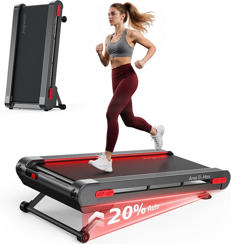 Jogwell Walking Pad Treadmill with 12%/20% Auto Incline, 43"x18" Extra-Wide