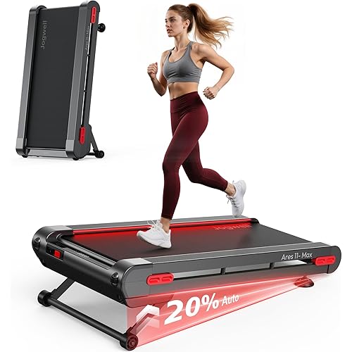 Jogwell Walking Pad Treadmill with 20%/15%/12% Auto Incline, 350lbs Capacity Treadmills for Home Office Under 35dB, Spacious Running Area, Vertical Storage, 3/3.5HP Brushless